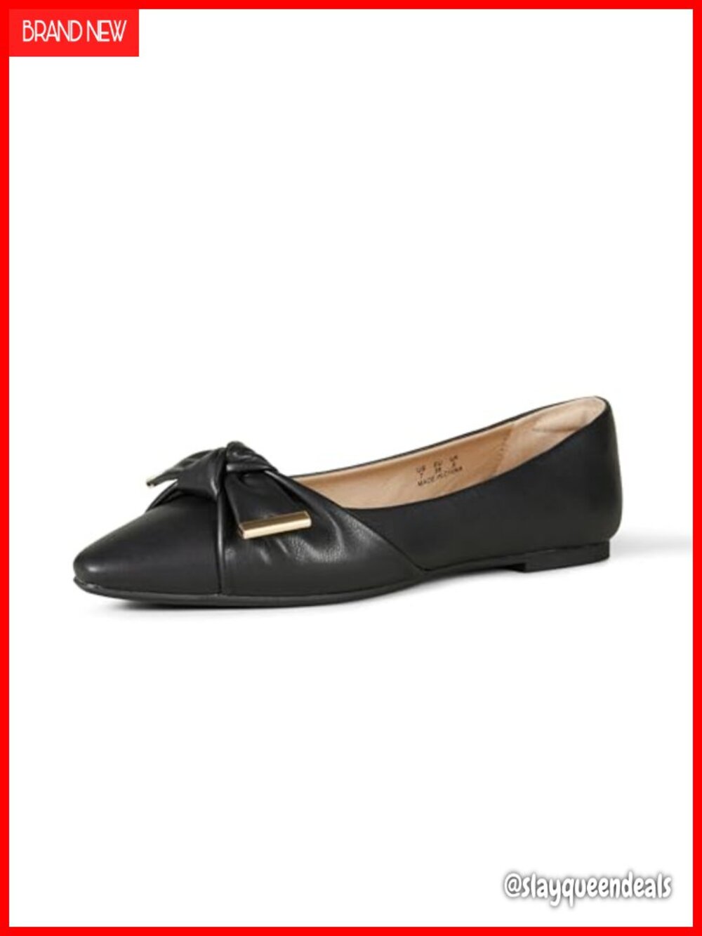 Pointed Toe Bow Ballet Flats Memory Foam Insole Faux Calfskin Comfort